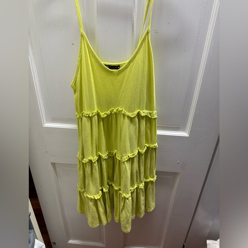 Zara Neon Yellow Ruffled Tank Top Dress